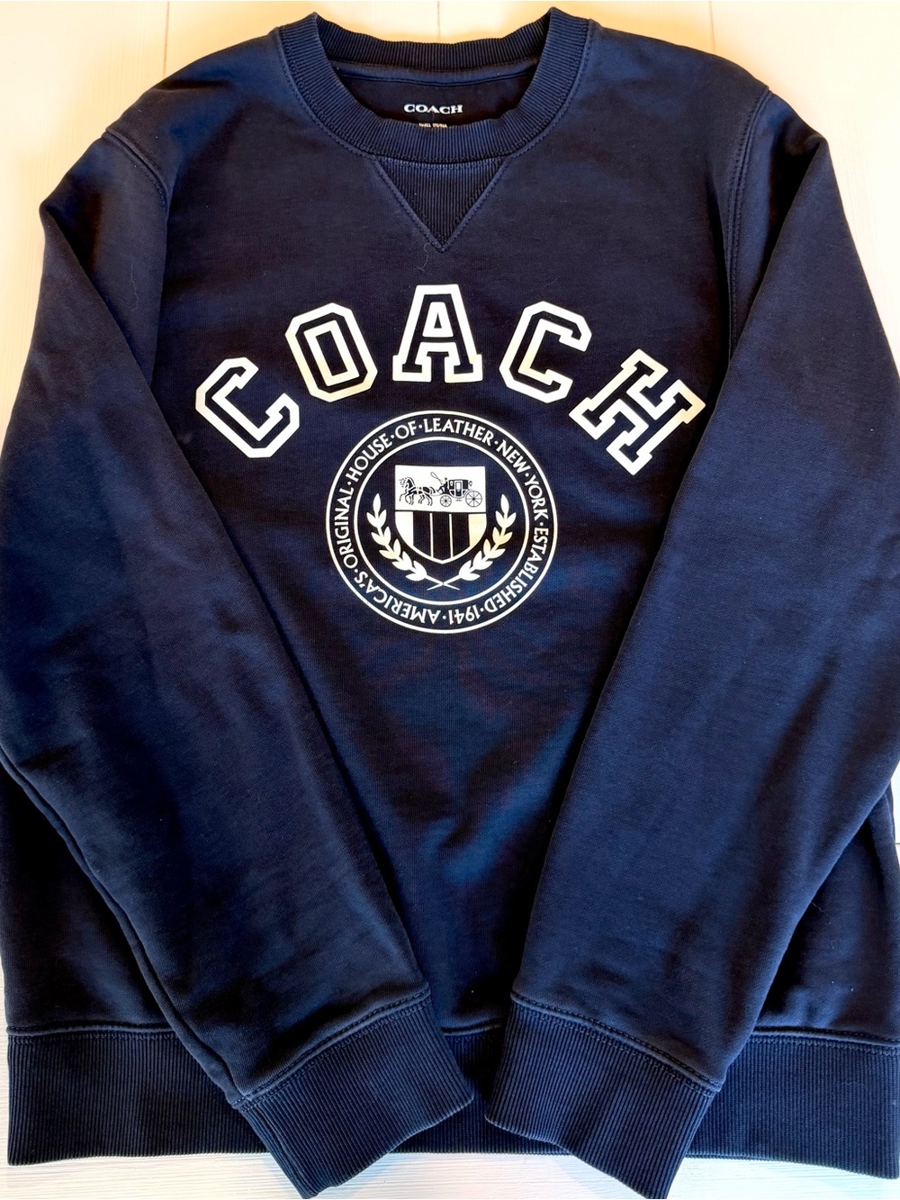 Coach Varsity Crest Logo Crewneck Sweatshirt Navy Blue